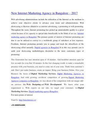 New Internet Marketing Agency in Bangalore – 2017