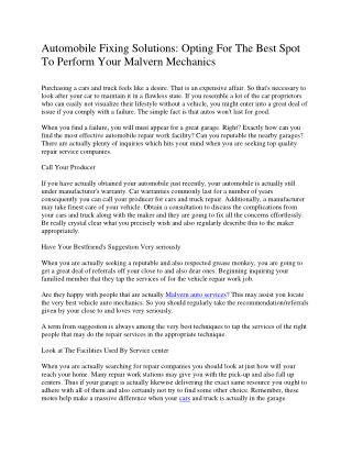 Auto Fixing Providers: Choosing The Greatest Location To Perform Your Car Service Malvern