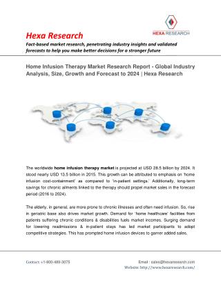 Home Infusion Therapy Market Size, Share | Industry Report, 2024 | Hexa Research