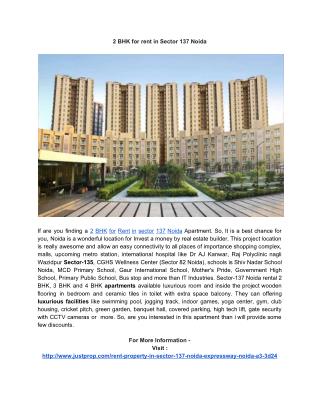 2 BHK for rent in Sector 137 Noida