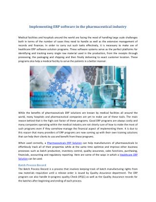 Implementing ERP software in the pharmaceutical industry