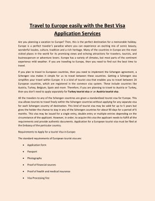 Travel to Europe easily with the Best Visa Application Services