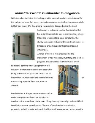 Industrial Electric Dumbwaiter in Singapore