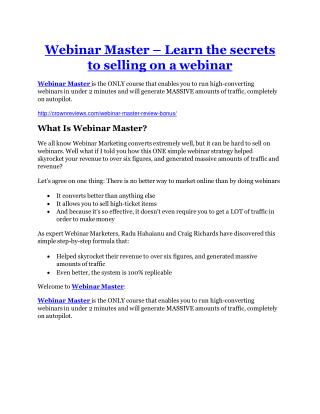 Webinar Master Review-MEGA $22,400 Bonus & 65% DISCOUNT