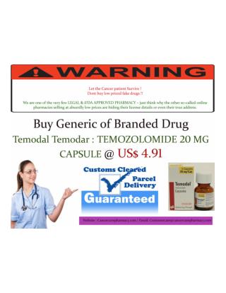 Buy Temodal Temodar : TEMOZOLOMIDE 20 MG CAPSULE @ US$ 4.91
