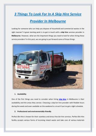 3 Things To Look For In A Skip Hire Service Provider In Melbourne