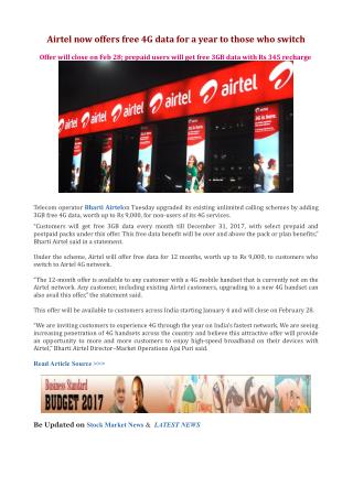 Airtel now offers free 4G data for a year to those who switch