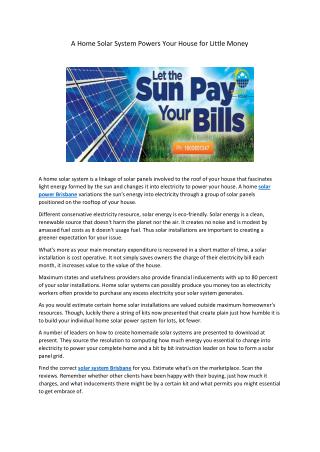 A Home Solar System Powers Your House for Little Money