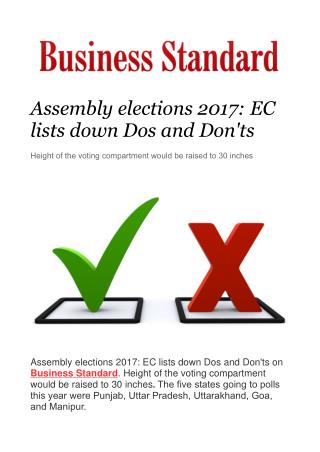Assembly elections 2017: EC lists down Dos and Don'ts
