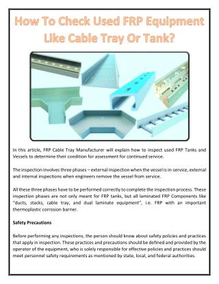 How To Check Used FRP Equipment Like Cable Tray Or Tank?