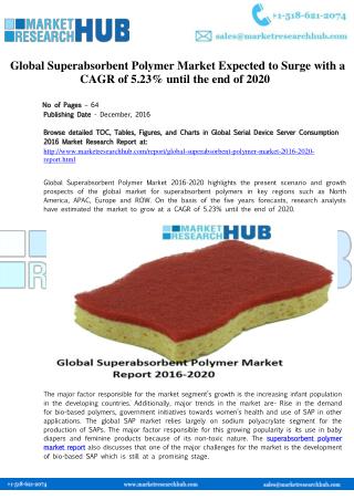 Global Superabsorbent Polymer Market Expected to Surge with a CAGR of 5.23%