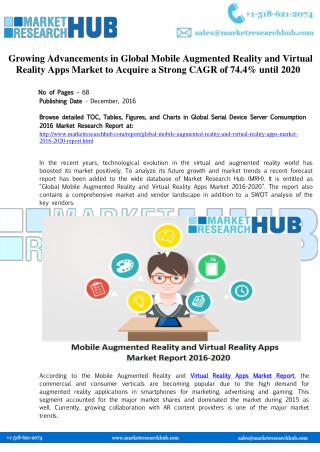 Global Mobile Augmented Reality and Virtual Reality Apps Market Increases with CAGR of 74.4%