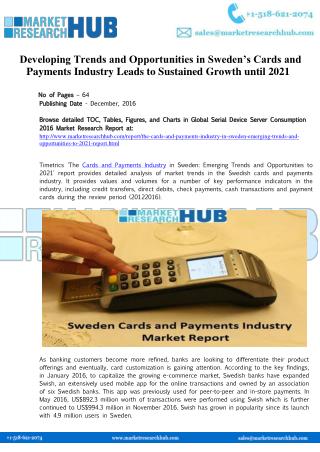 Developing Trends and Opportunities in Sweden’s Cards and Payments Industry Market Report