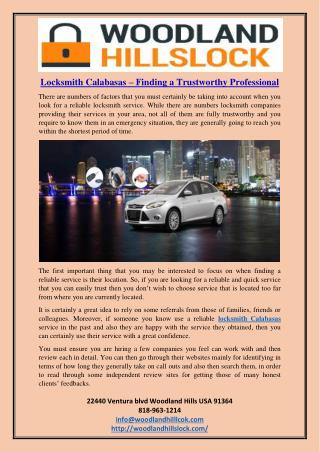 Locksmith Calabasas – Finding a Trustworthy Professional