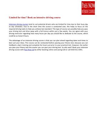 Limited for time? Book an intensive driving course