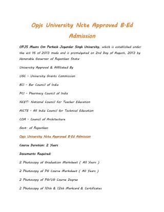 Opjs University Ncte Approved B.Ed Admission