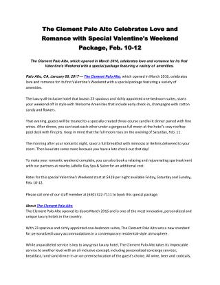 The Clement Palo Alto Celebrates Love and Romance with Special Valentine's Weekend Package, Feb. 10-12