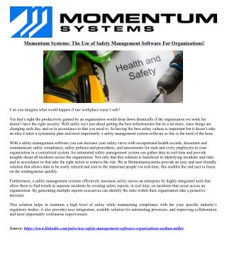 Momentum Systems: The Use of Safety Management Software For Organizations!