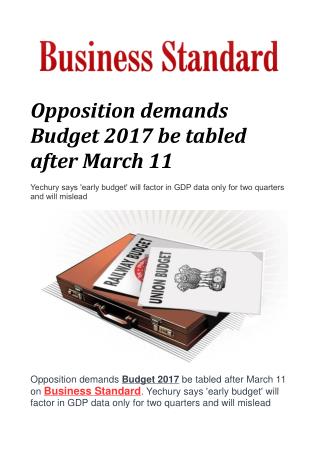 Opposition demands Budget 2017 be tabled after March 11