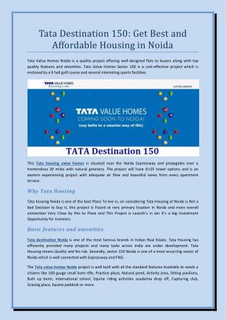 Tata Destination 150 - Get Best and Affordable Housing in Noida