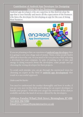 Contribution of Android App Developer for Designing Mobile App for Businesses