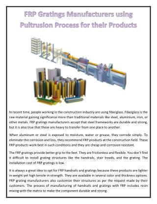 FRP Gratings Manufacturers using Pultrusion Process for their Products