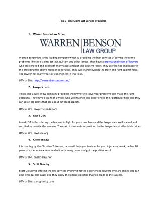Top 6 False Claim Act Service Providers