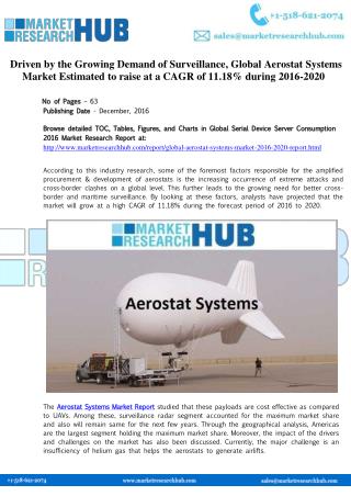 Global Aerostat Systems Market Report 2020
