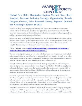 New Baby Monitoring System Market Growth, Opportunity And Global Industry Outlook To 2021