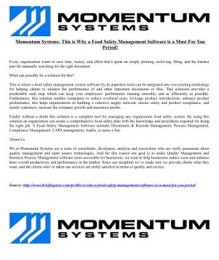 Momentum Systems: This is Why a Food Safety Management Software is a Must For You Period!