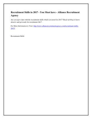 Recruitment Skills in 2017 - You Must have - Alliance Recruitment Agency