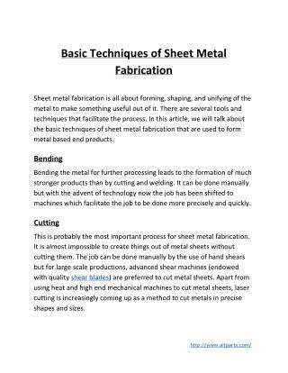 Basic Techniques of Sheet Metal Fabrication