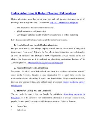 Online Advertising & Budget Planning | IM Solutions
