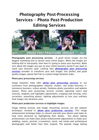 Photography Post-Processing Services – Photo Post-Production Editing Services