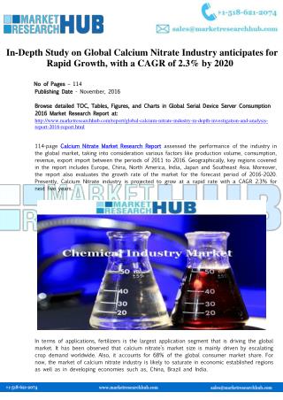 Calcium Nitrate Industry Research Report 2016
