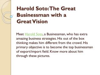 Harold Soto: The Great Businessman with a Great Vision