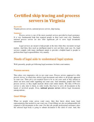 Certified skip tracing and process servers in Virginia