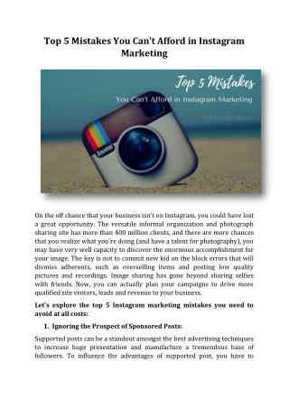 Top 5 Mistakes You Can’t Afford in Instagram Marketing