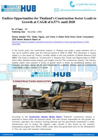Thailand’s Construction Market Research Report 2016