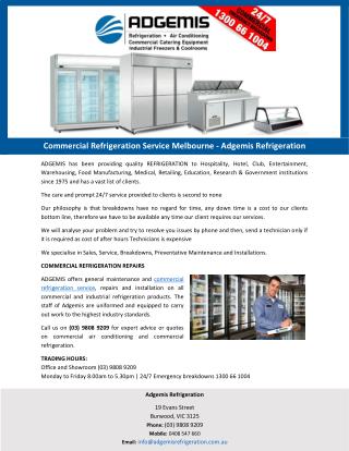 Commercial Refrigeration Service Melbourne - Adgemis Refrigeration