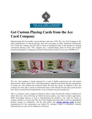 Buy finest custom playing cards from Ace Card Company