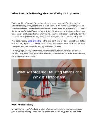 What Affordable Housing Means and Why It’s Important