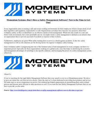 Momentum Systems: Don’t Have a Safety Management Software? Now is the Time to Get One!