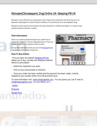 Klonopin 2mg Online UK-Sleeping Pill UK