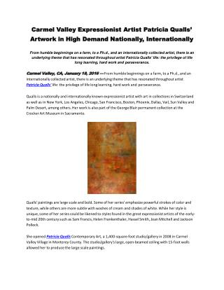 Carmel Valley Expressionist Artist Patricia Qualls’ Artwork in High Demand Nationally, Internationally