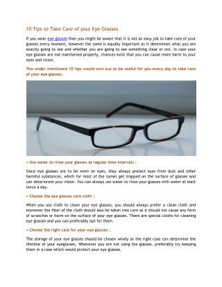 10 Tips to Take Care of Your Eye Glasses