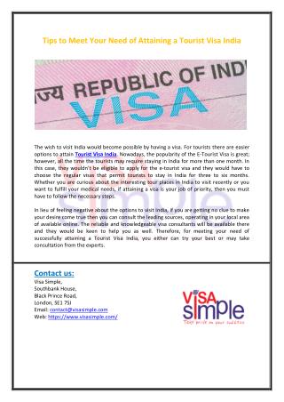 Tips to Meet Your Need of Attaining a Tourist Visa India