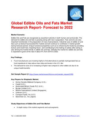 Edible Oils and Fats Market 2016 to 2022 Global Key Vendors Analysis, Import & Export, Revenue, Trends & Forecast