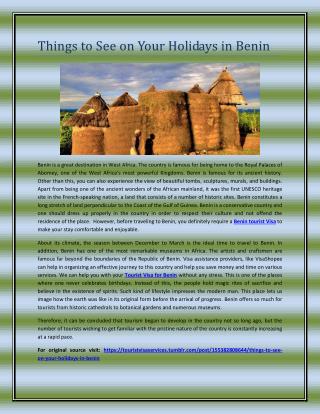 Things to See on Your Holidays in Benin