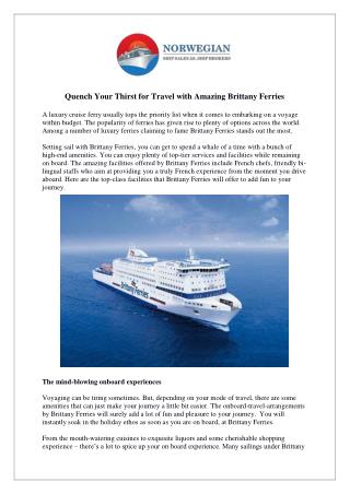 Quench Your Thirst for Travel with Amazing Brittany Ferries